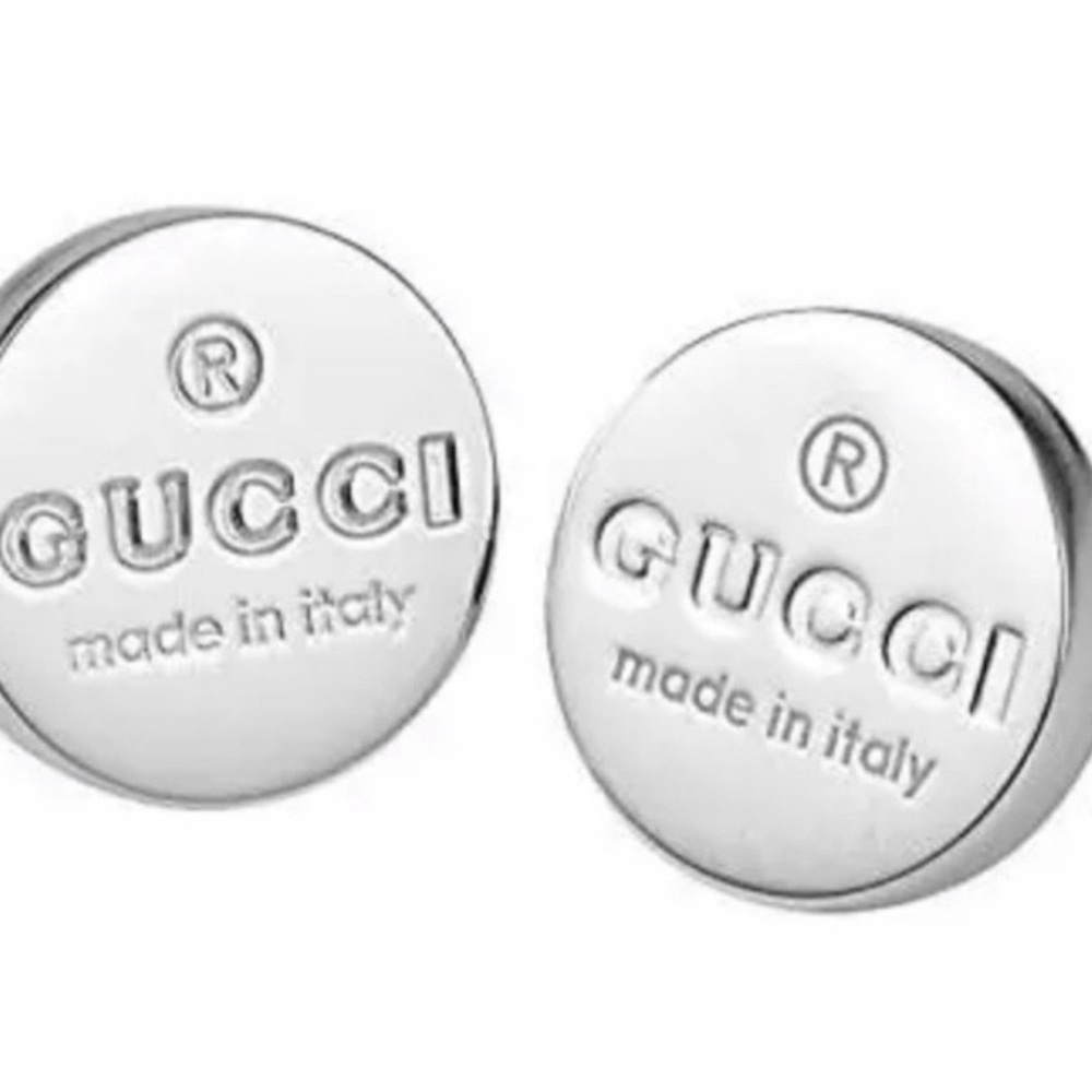 Gucci 925 Silver Logo Round Stud Earrings- New - Picture 4 of 5